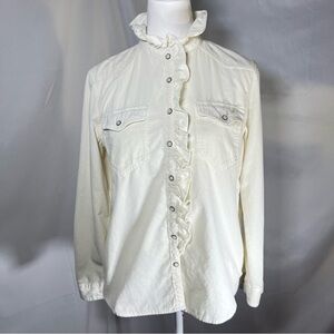 Sundance Ombeline Corduroy Snap Ruffle‎ Shirt in Marshmallow Size XS